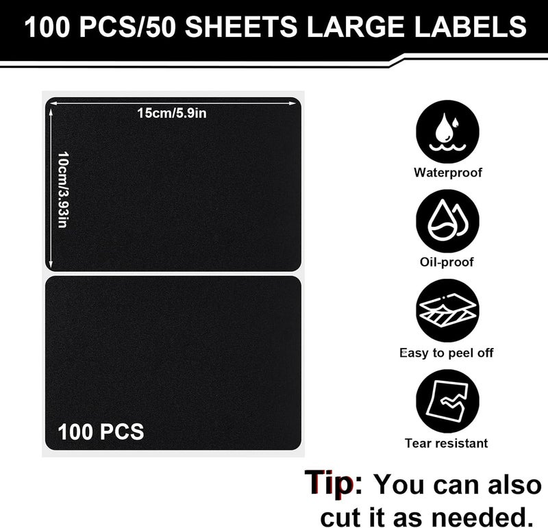Thboxes 100 Pcs Labels for Storage Bins, 6 x 4 inch Black Large Label Stickers with 1 Liquid Chalk Marker Removable Labels Adhesive Chalkboard Labels Tear Resistant No Residue for School Business Home - Image 2